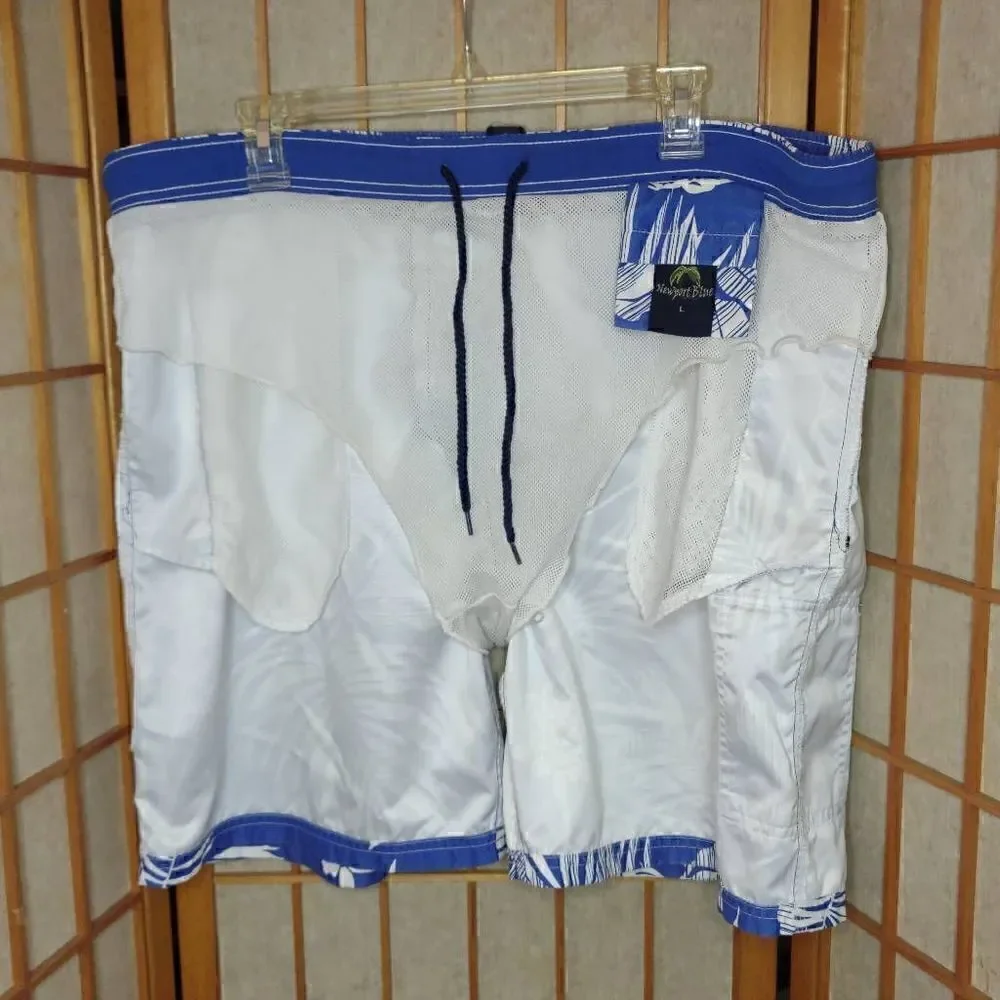Newport Blue Men's Hawaiian Leaf Pattern Board Shorts Blue Large